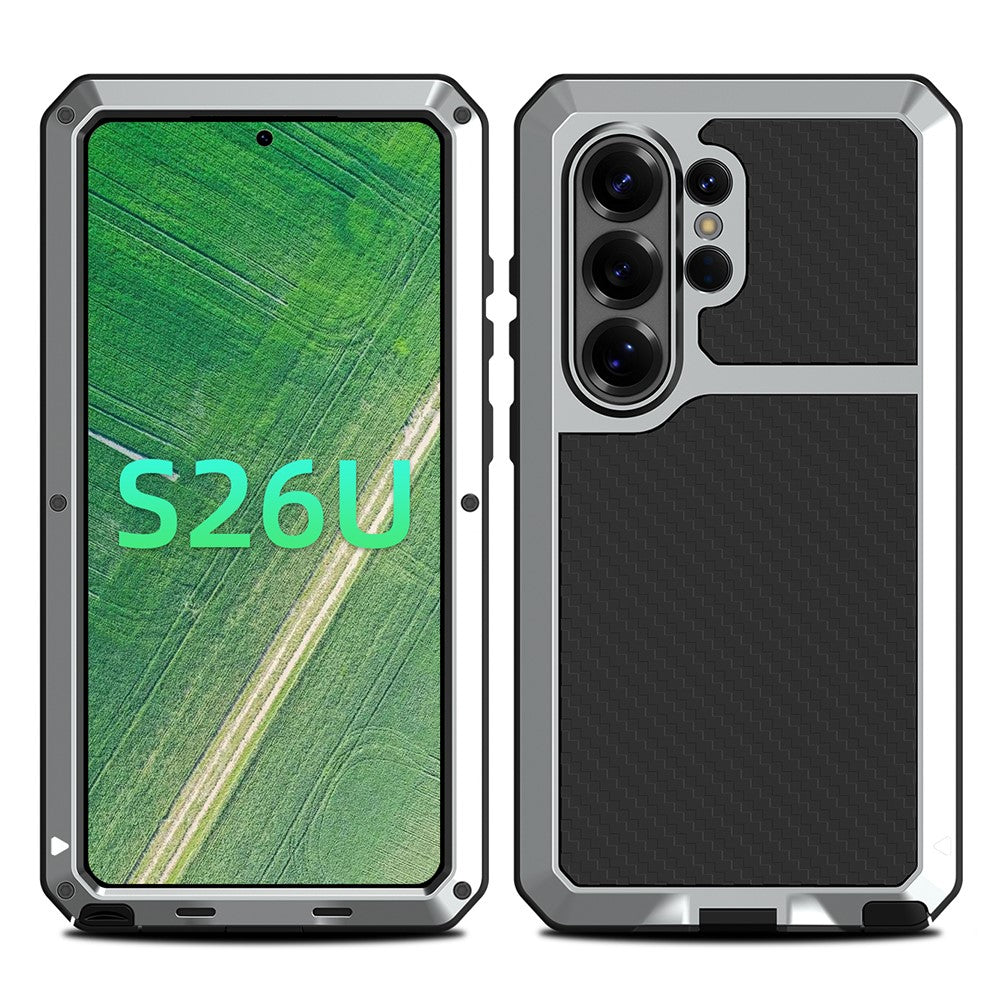 For Samsung Galaxy S26 Ultra Case Silicone + Metal Phone Cover with Tempered Glass Screen Protector