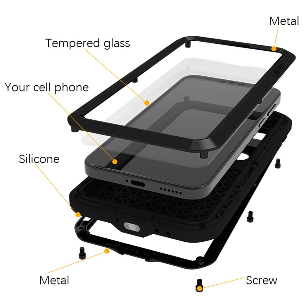 LOVE MEI-cover til Huawei Mate 80 Pro Max i metal + silikone, fuldt telefoncover med hærdet glasfilm