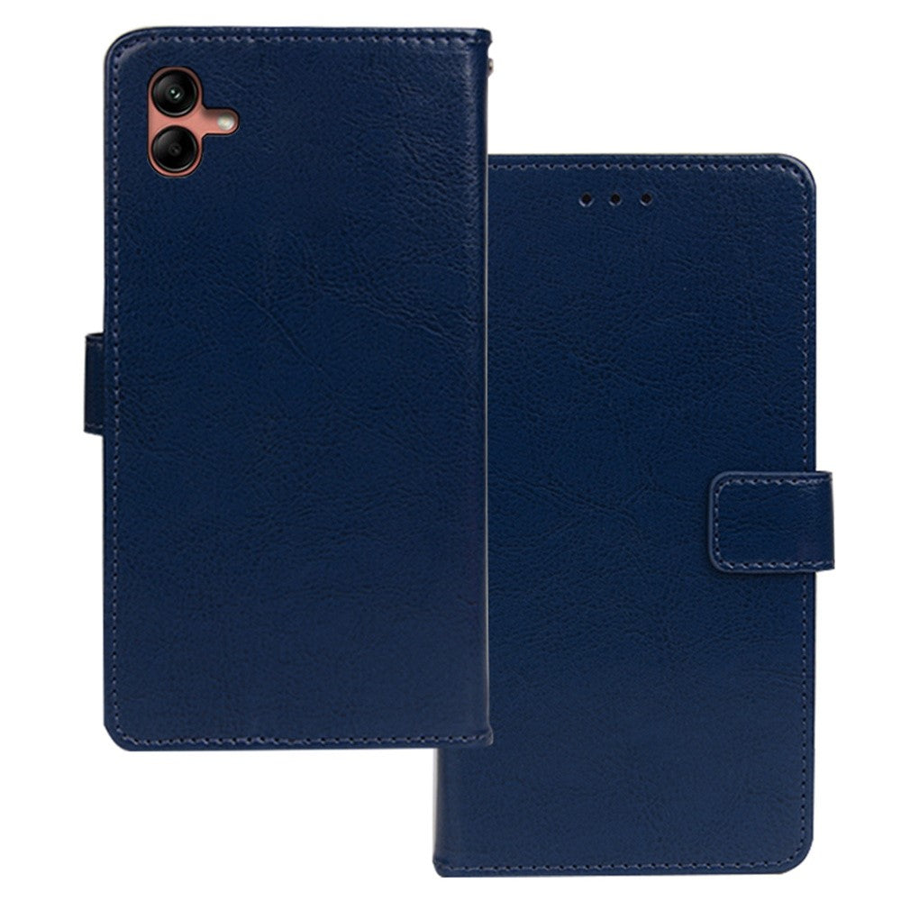 IDEWEI For Samsung Galaxy A04 4G (164.4 x 76.3 x 9.1 mm) PU Leather Flip Case Stand Function Magnetic Closure Wallet Crazy Horse Texture Phone Cover