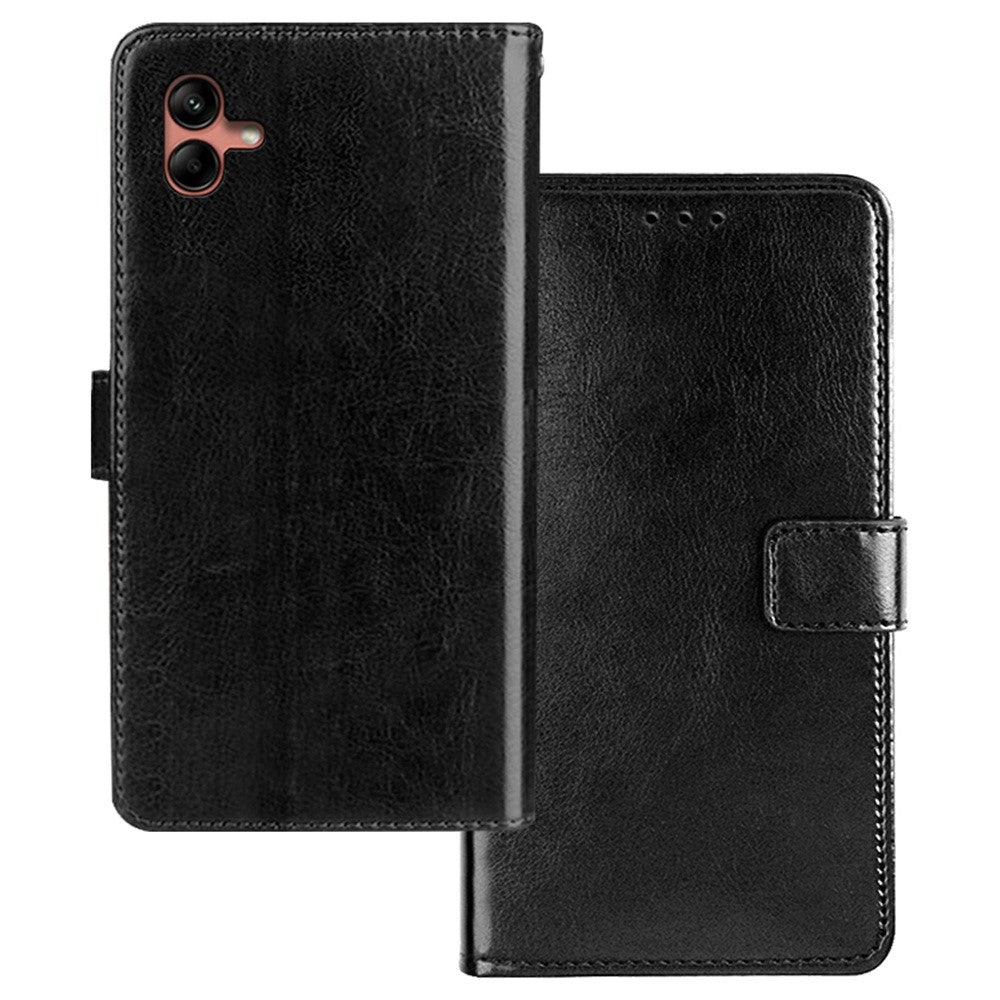 IDEWEI For Samsung Galaxy A04 4G (164.4 x 76.3 x 9.1 mm) PU Leather Flip Case Stand Function Magnetic Closure Wallet Crazy Horse Texture Phone Cover