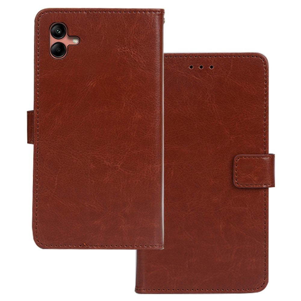IDEWEI For Samsung Galaxy A04 4G (164.4 x 76.3 x 9.1 mm) PU Leather Flip Case Stand Function Magnetic Closure Wallet Crazy Horse Texture Phone Cover
