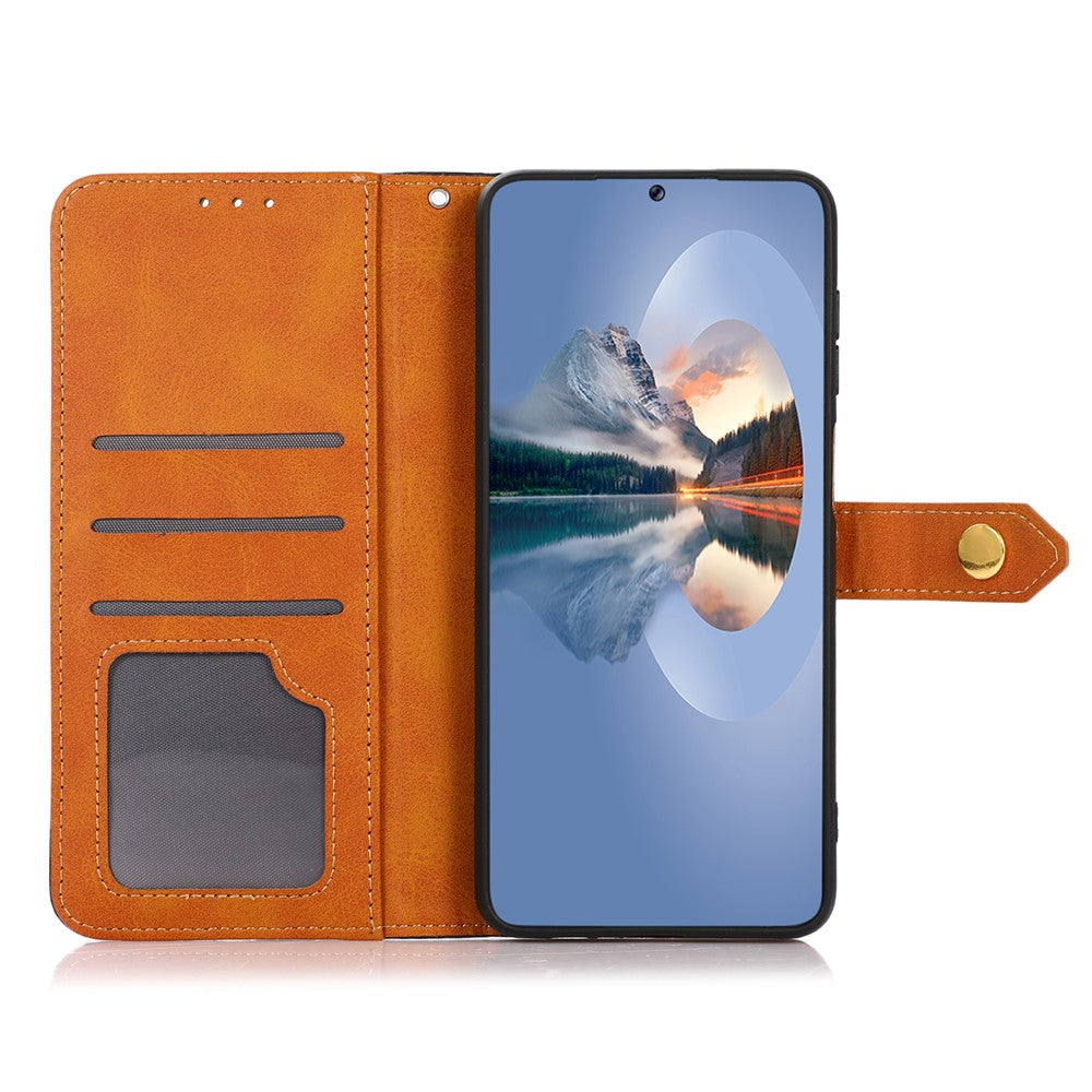 KHAZNEH tegnebogsetui til Xiaomi Redmi Note 15 Pro 4G (Global), magnetisk guldspænde, kohudstekstur, flip-mobilcover i læder med stativ