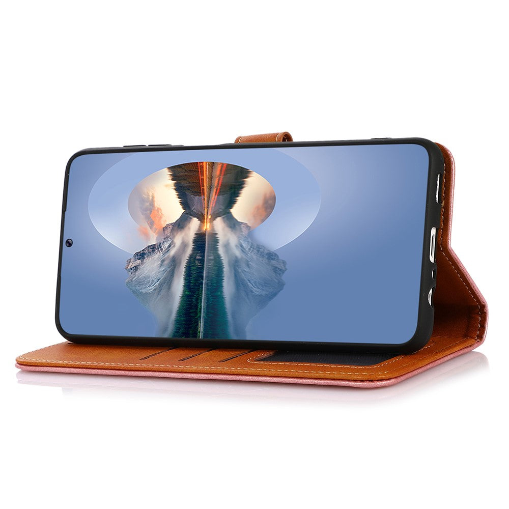 KHAZNEH tegnebogsetui til Xiaomi Redmi Note 15 Pro 4G (Global), magnetisk guldspænde, kohudstekstur, flip-mobilcover i læder med stativ