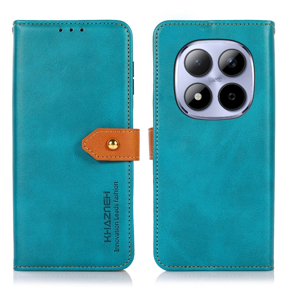 KHAZNEH tegnebogsetui til Xiaomi Redmi Note 15 Pro 4G (Global), magnetisk guldspænde, kohudstekstur, flip-mobilcover i læder med stativ