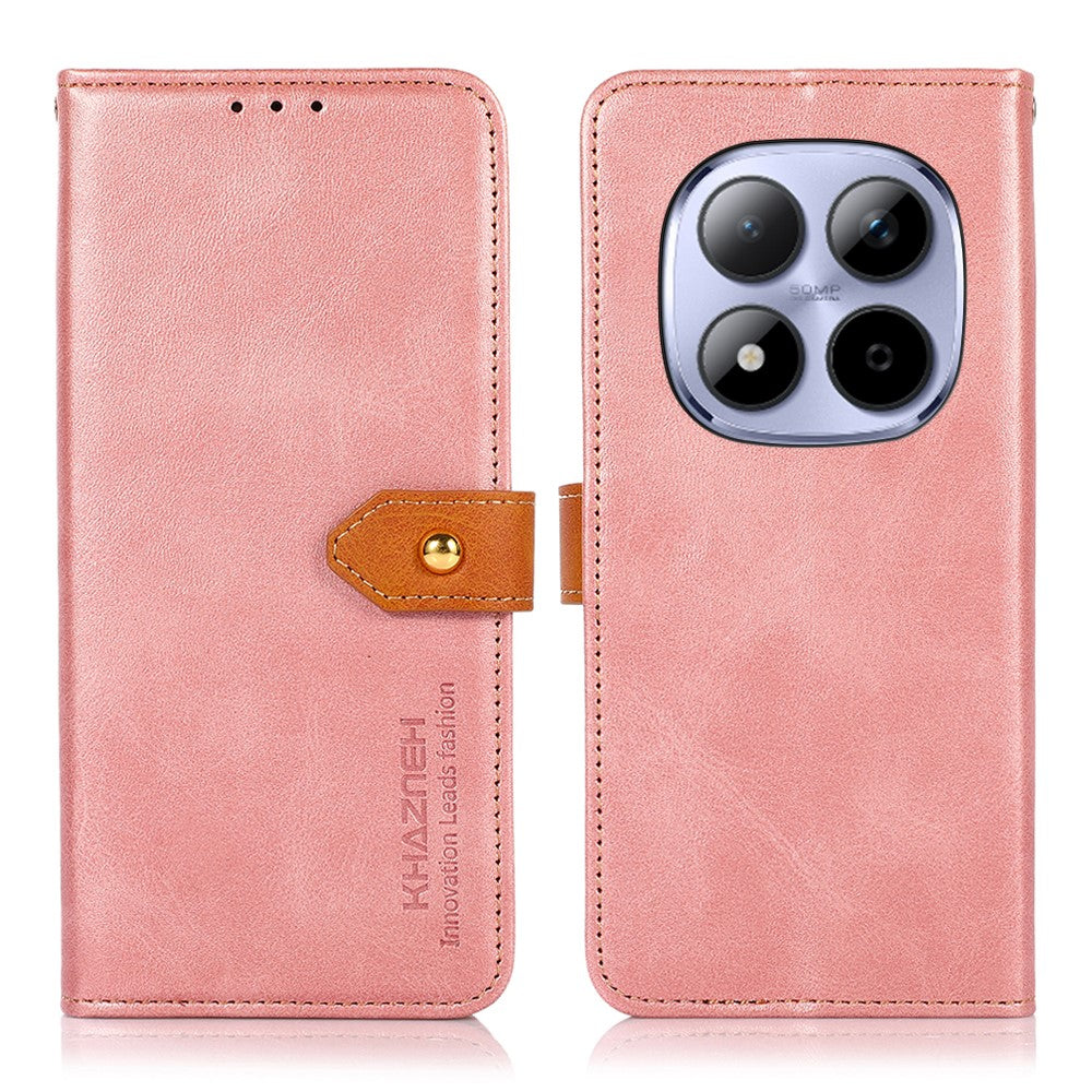KHAZNEH tegnebogsetui til Xiaomi Redmi Note 15 Pro 4G (Global), magnetisk guldspænde, kohudstekstur, flip-mobilcover i læder med stativ