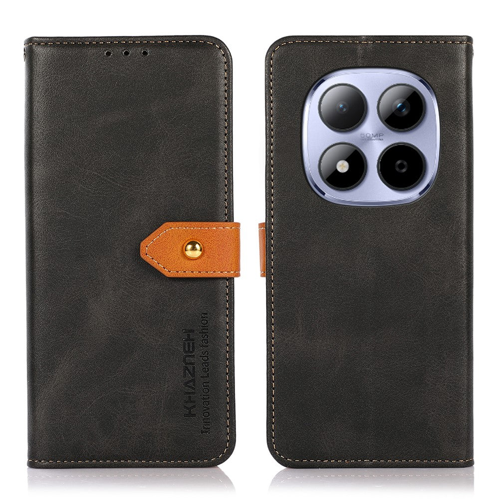 KHAZNEH tegnebogsetui til Xiaomi Redmi Note 15 Pro 4G (Global), magnetisk guldspænde, kohudstekstur, flip-mobilcover i læder med stativ