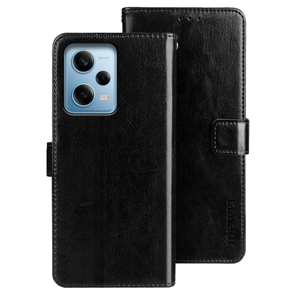 IDEWEI ridsefast mobilcover i Crazy Horse-tekstureret PU-læder med flip, stativ og tegnebog til Xiaomi Redmi Note 12 Pro 5G / Note 12 Pro Speed 5G / Poco X5 Pro 5G