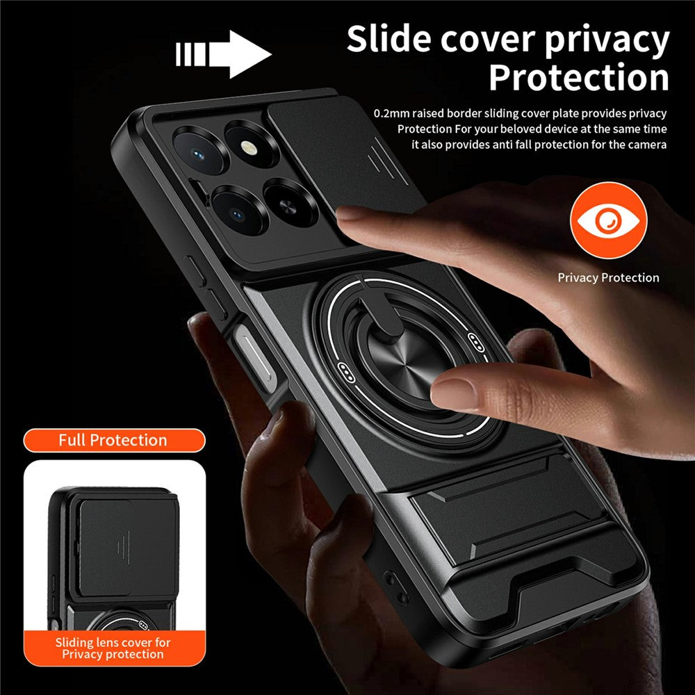 Magnetic Case For Honor X6c 4G / X5b / X5b Plus Ring Holder Foldable Kickstand TPU PC Phone Cover with Camera Lens Slider