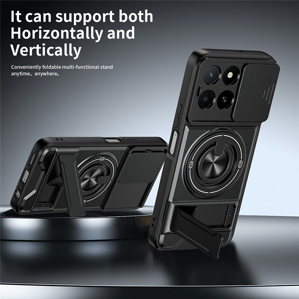 Magnetic Case For Honor X6c 4G / X5b / X5b Plus Ring Holder Foldable Kickstand TPU PC Phone Cover with Camera Lens Slider