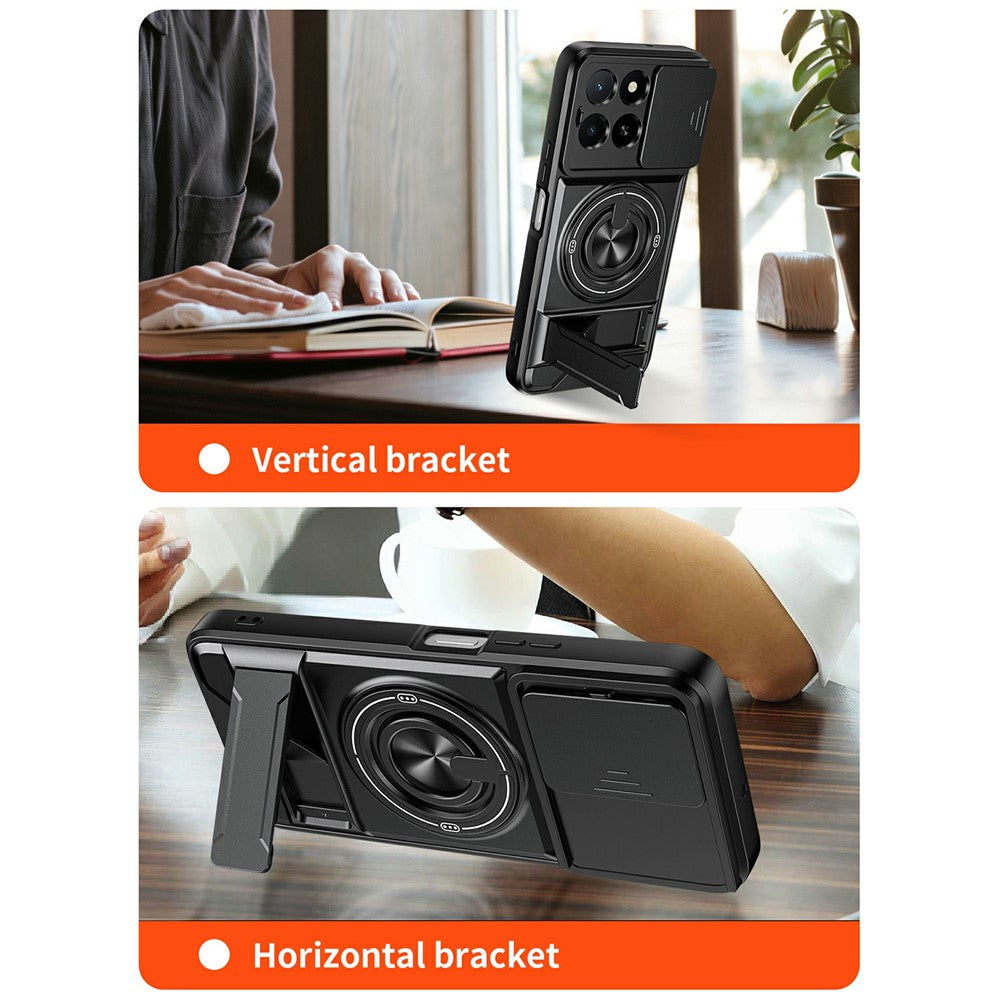 Magnetic Case For Honor X6c 4G / X5b / X5b Plus Ring Holder Foldable Kickstand TPU PC Phone Cover with Camera Lens Slider