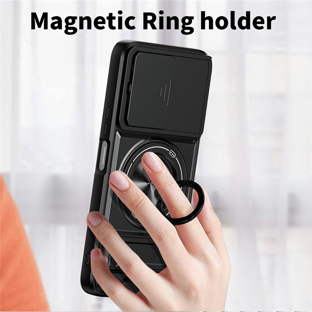 Magnetic Case For Honor X6c 4G / X5b / X5b Plus Ring Holder Foldable Kickstand TPU PC Phone Cover with Camera Lens Slider