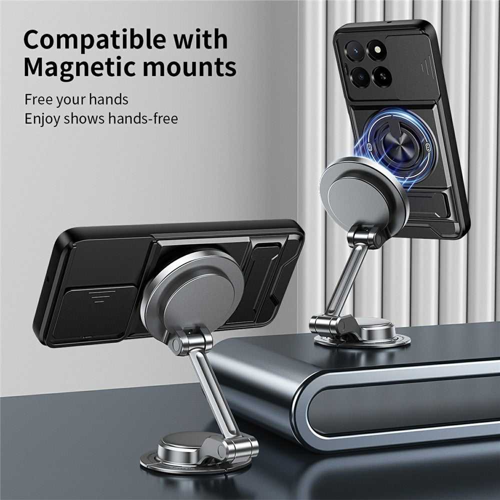 Magnetic Case For Honor X6c 4G / X5b / X5b Plus Ring Holder Foldable Kickstand TPU PC Phone Cover with Camera Lens Slider