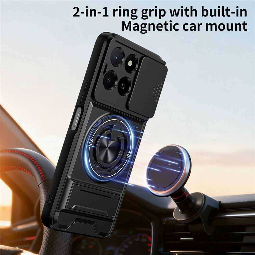 Magnetic Case For Honor X6c 4G / X5b / X5b Plus Ring Holder Foldable Kickstand TPU PC Phone Cover with Camera Lens Slider