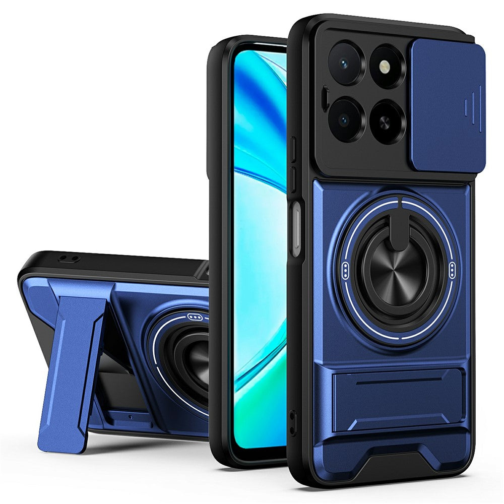 Magnetic Case For Honor X6c 4G / X5b / X5b Plus Ring Holder Foldable Kickstand TPU PC Phone Cover with Camera Lens Slider