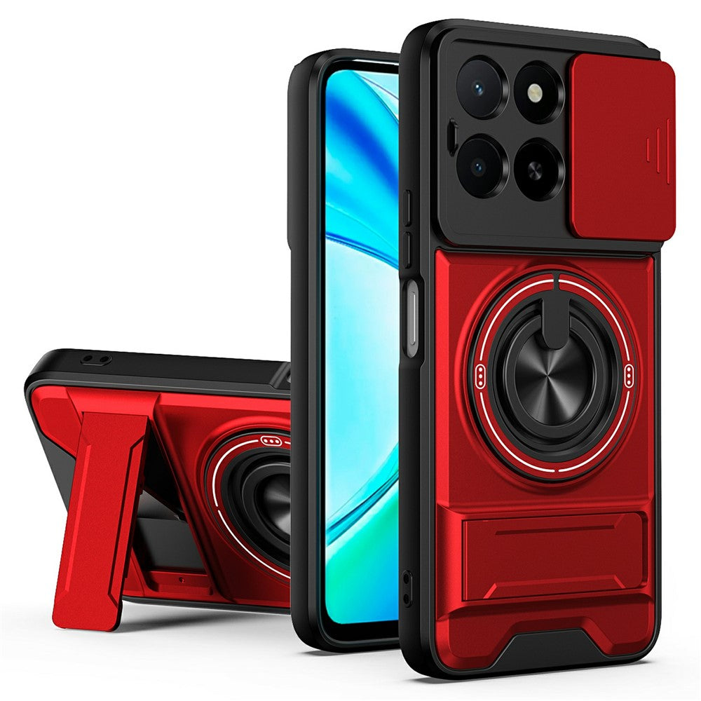 Magnetic Case For Honor X6c 4G / X5b / X5b Plus Ring Holder Foldable Kickstand TPU PC Phone Cover with Camera Lens Slider