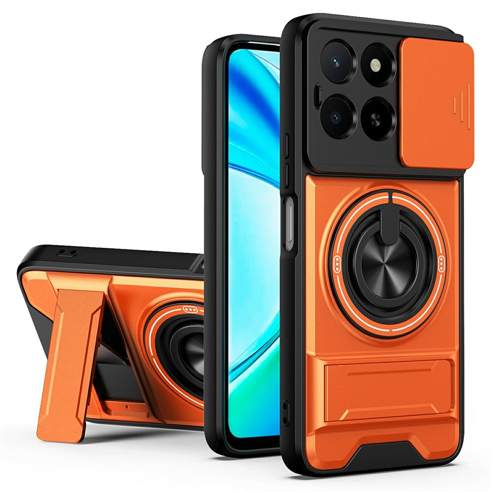 Magnetic Case For Honor X6c 4G / X5b / X5b Plus Ring Holder Foldable Kickstand TPU PC Phone Cover with Camera Lens Slider