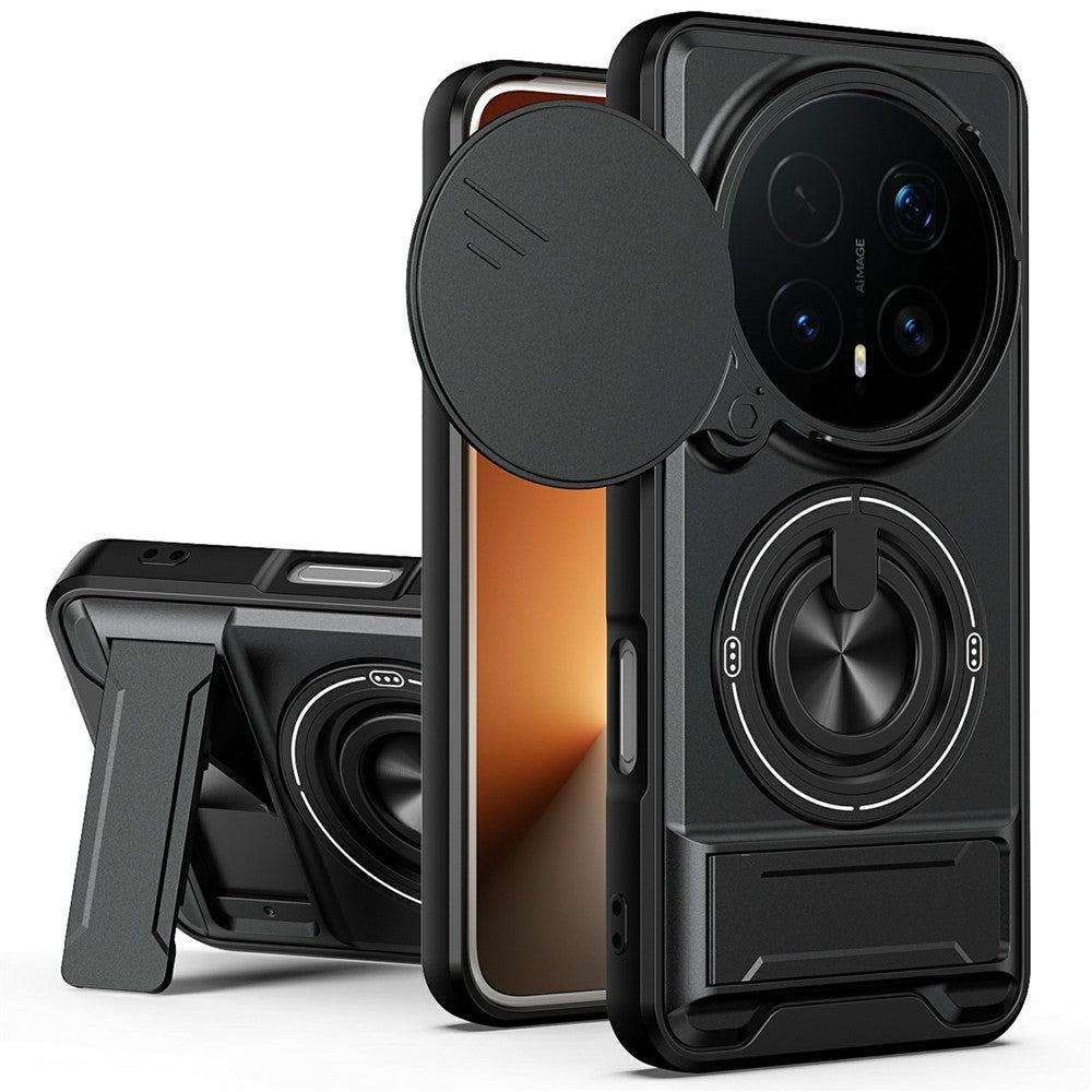 For Honor Magic8 Pro 5G Magnetic Case Ring Holder Foldable Kickstand TPU PC Phone Cover with Camera Lens Slider