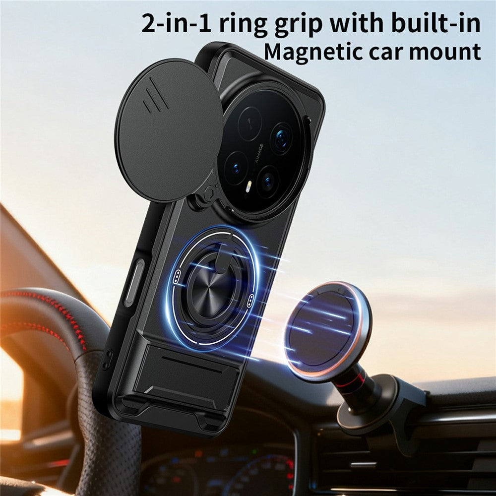 For Honor Magic8 Pro 5G Magnetic Case Ring Holder Foldable Kickstand TPU PC Phone Cover with Camera Lens Slider