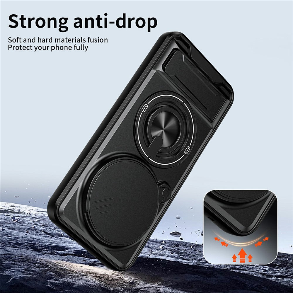 For Honor Magic8 Pro 5G Magnetic Case Ring Holder Foldable Kickstand TPU PC Phone Cover with Camera Lens Slider