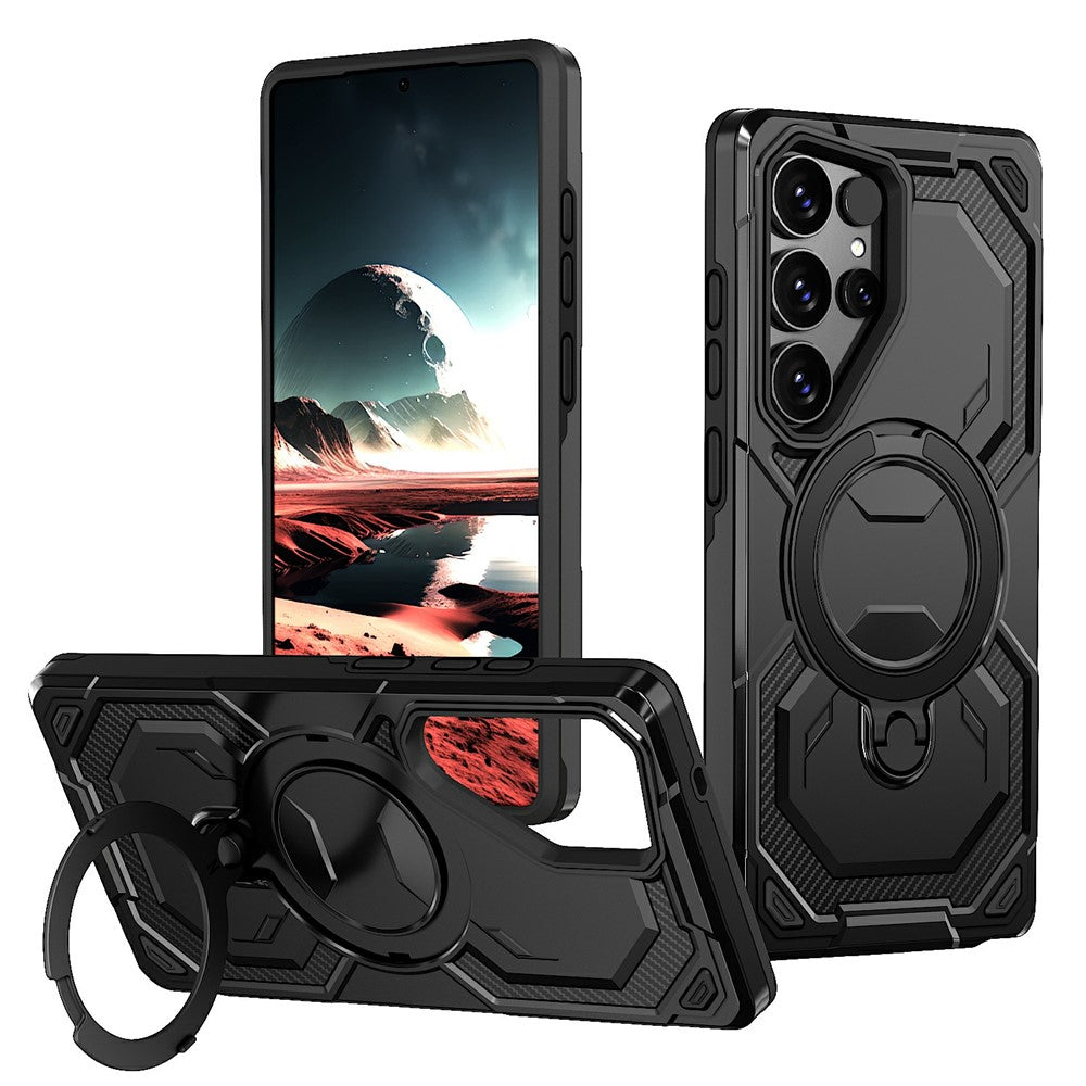 For Samsung Galaxy S26 Ultra Magnetic Case Ring Kickstand PC + TPU Hybrid Phone Cover