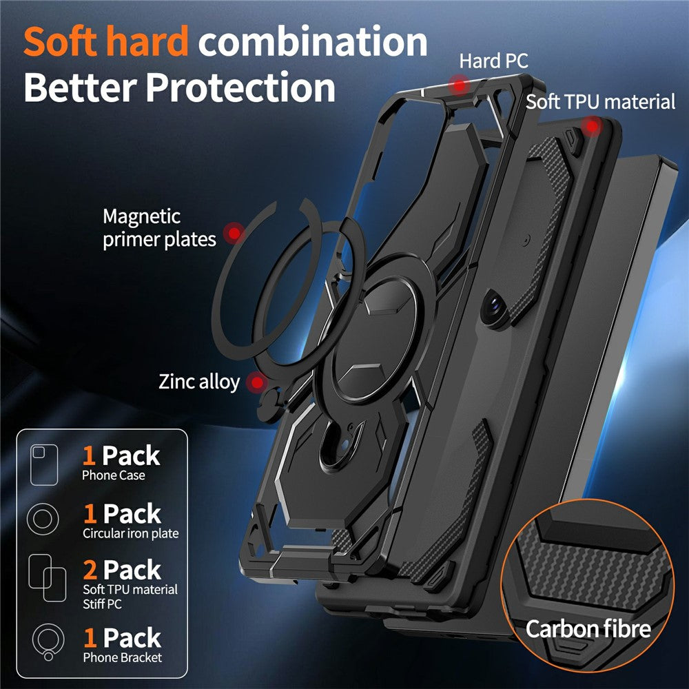 For Samsung Galaxy S26 Ultra Magnetic Case Ring Kickstand PC + TPU Hybrid Phone Cover
