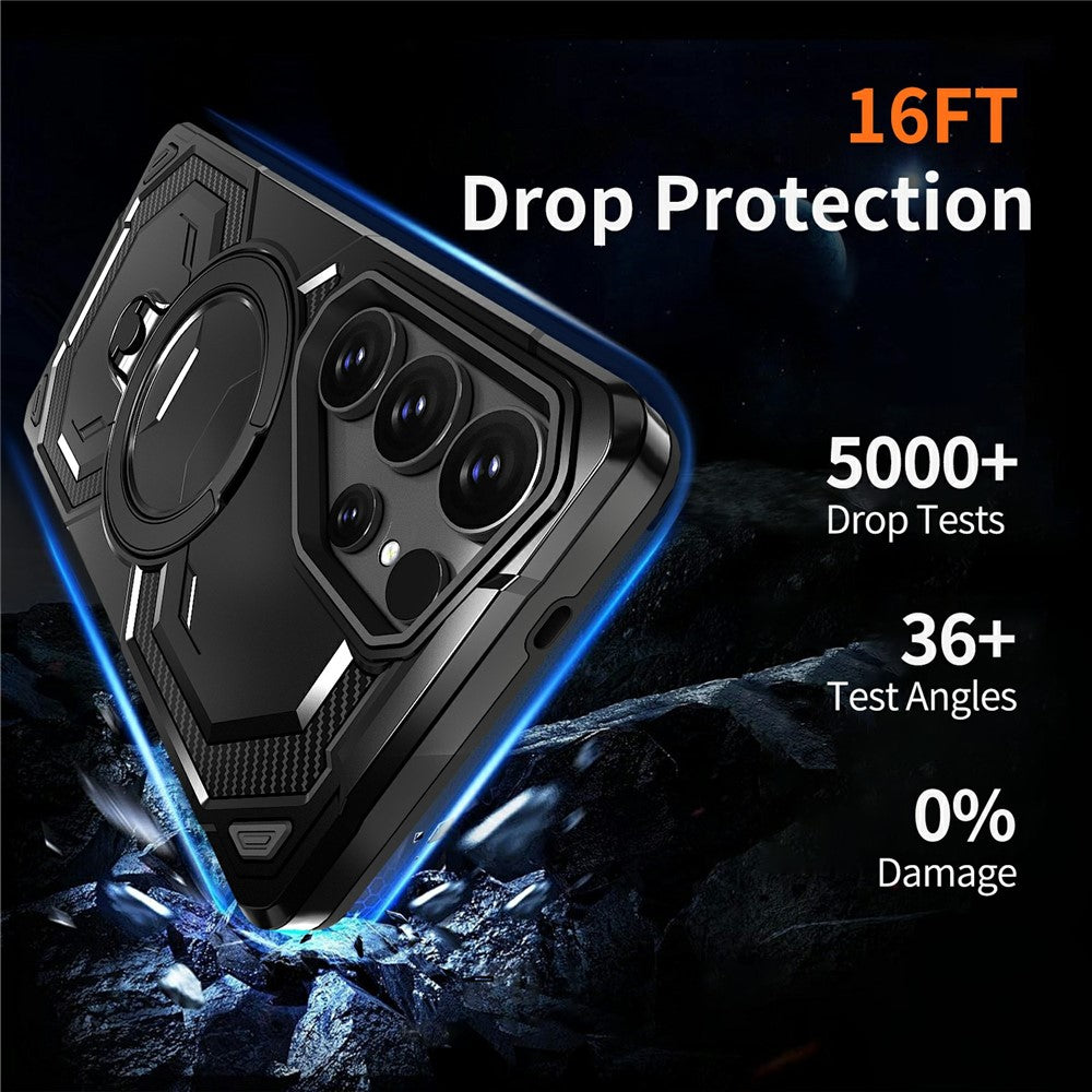 For Samsung Galaxy S26 Ultra Magnetic Case Ring Kickstand PC + TPU Hybrid Phone Cover