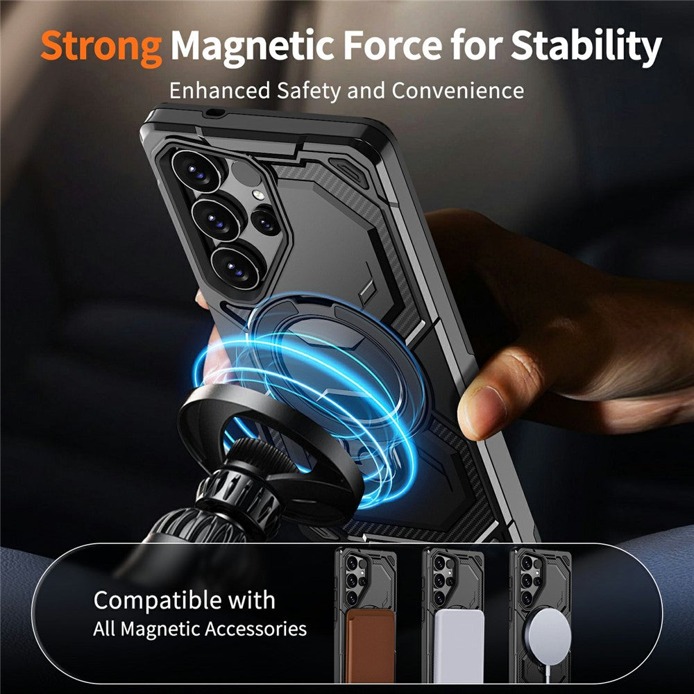 For Samsung Galaxy S26 Ultra Magnetic Case Ring Kickstand PC + TPU Hybrid Phone Cover