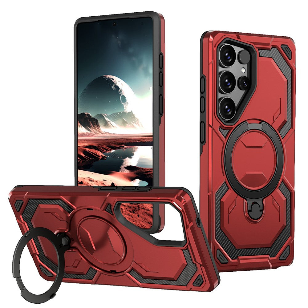 For Samsung Galaxy S26 Ultra Magnetic Case Ring Kickstand PC + TPU Hybrid Phone Cover