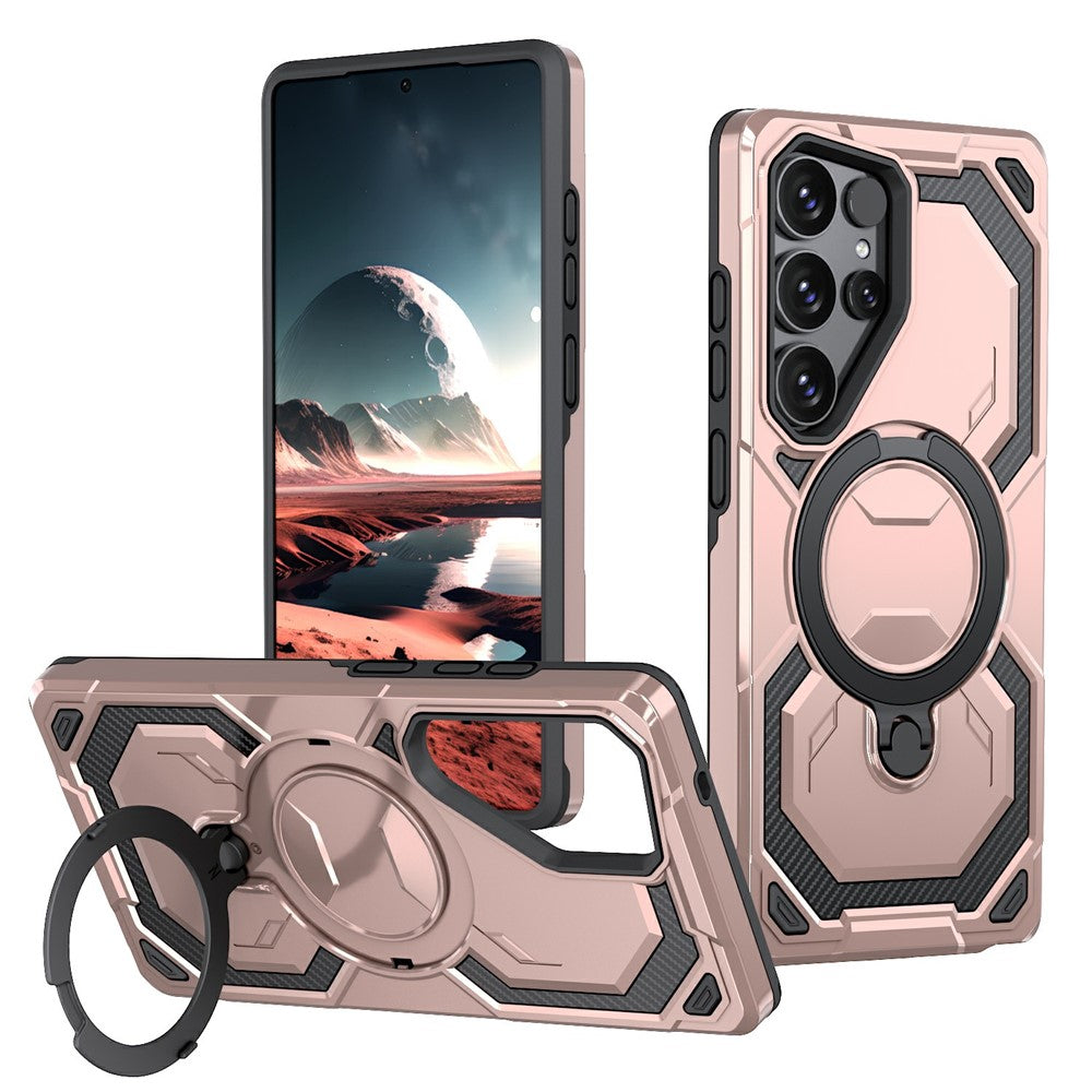 For Samsung Galaxy S26 Ultra Magnetic Case Ring Kickstand PC + TPU Hybrid Phone Cover