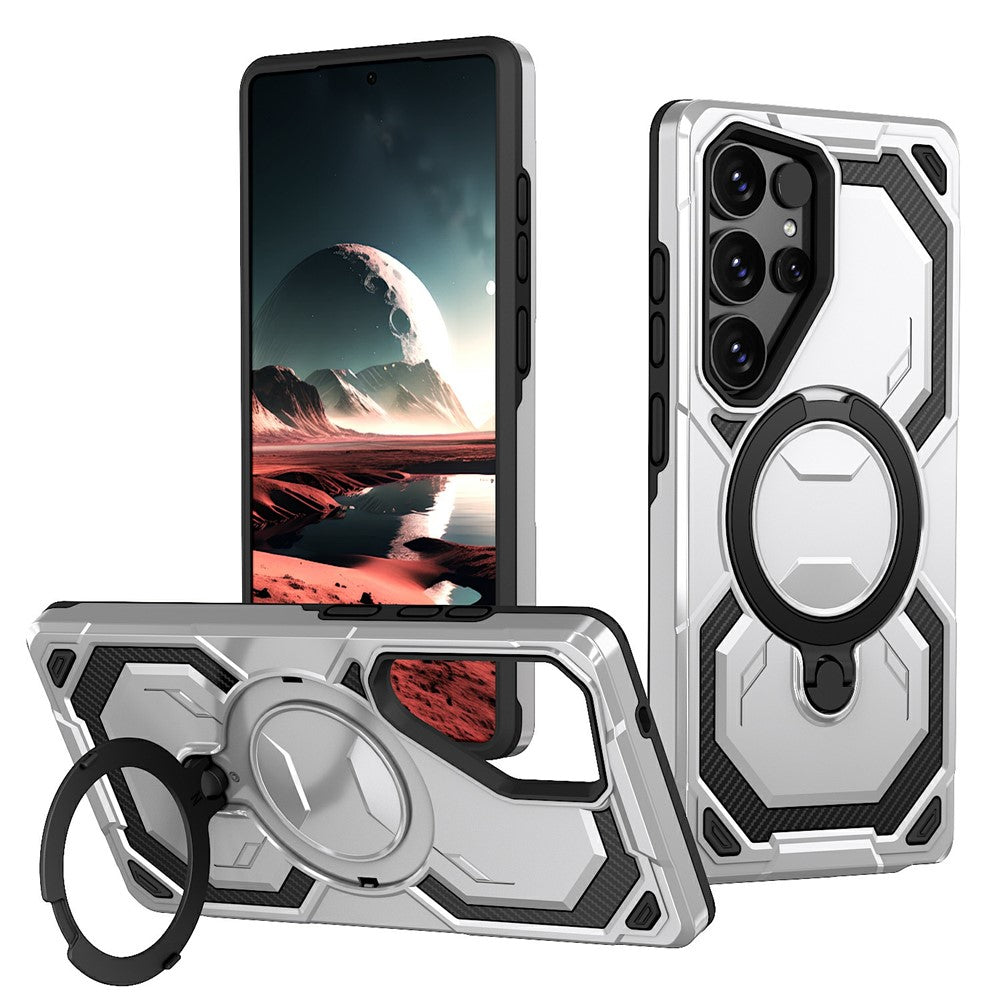 For Samsung Galaxy S26 Ultra Magnetic Case Ring Kickstand PC + TPU Hybrid Phone Cover