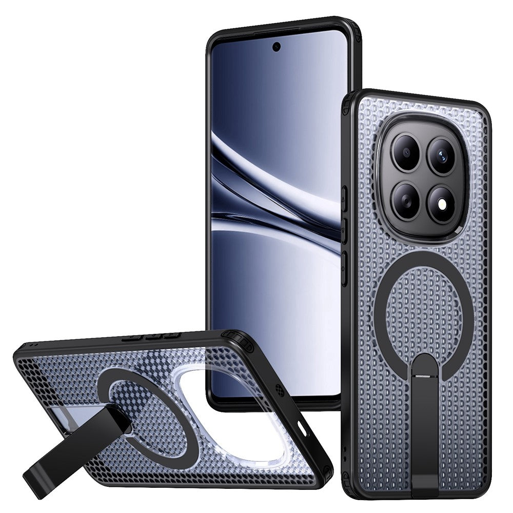 For Xiaomi Redmi Note 15 5G (Global)  /  Poco M8 5G Magnetic Case Kickstand Grid Texture TPU PC Phone Back Cover
