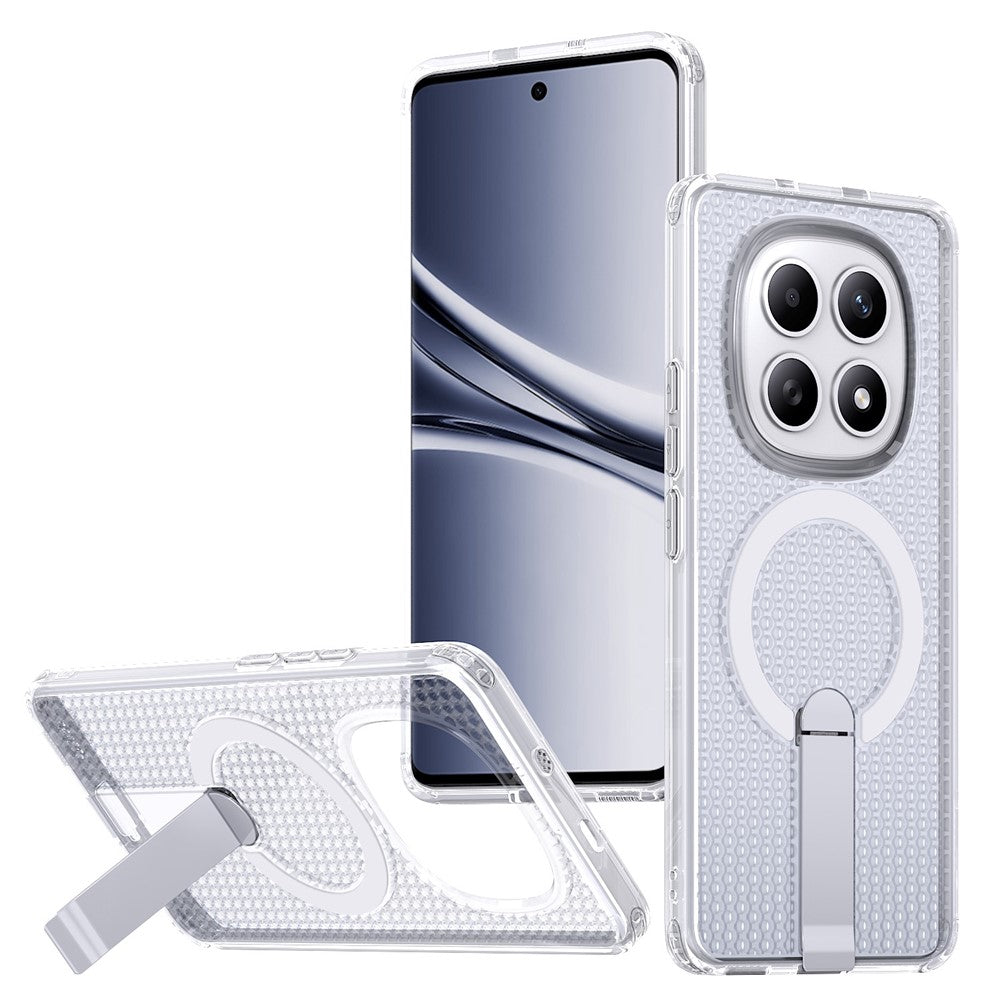 For Xiaomi Redmi Note 15 5G (Global)  /  Poco M8 5G Magnetic Case Kickstand Grid Texture TPU PC Phone Back Cover