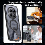 For Xiaomi Redmi Note 15 Pro 5G (Global) Magnetic Case Kickstand Grid Texture TPU PC Phone Back Cover