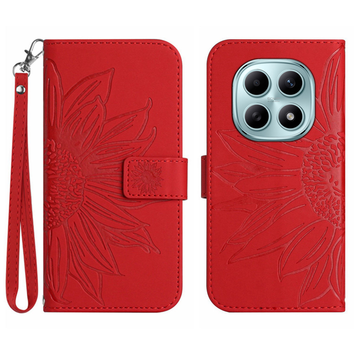 For Xiaomi Poco M8 5G / Redmi Note 15 5G (Global) / 15 4G (Global) Case Sunflower Imprint Leather Wallet Phone Cover with Wrist Strap