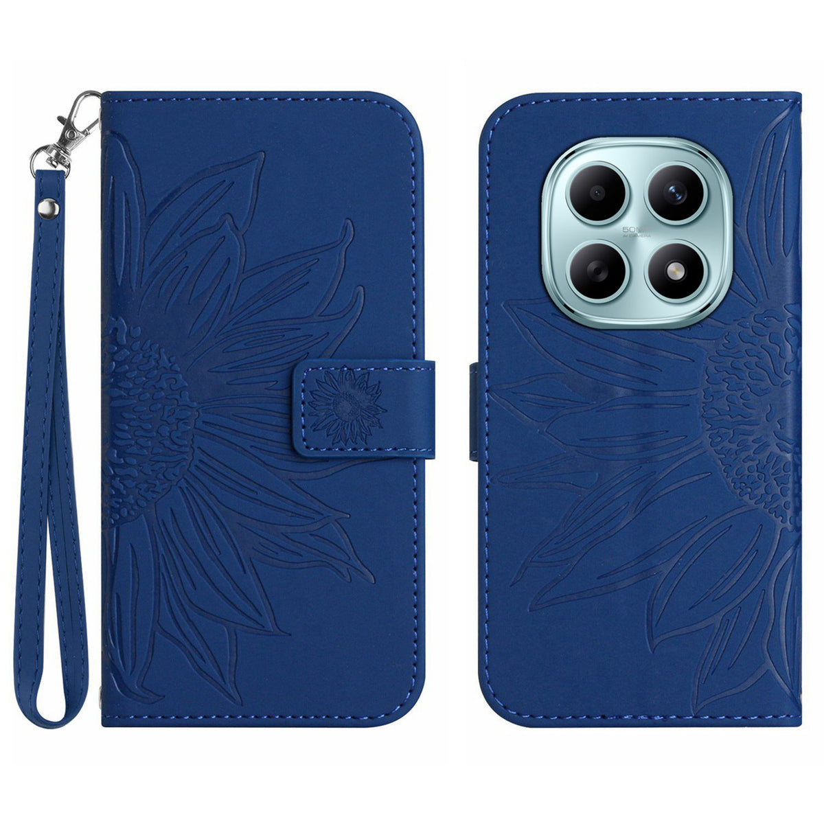 For Xiaomi Poco M8 5G / Redmi Note 15 5G (Global) / 15 4G (Global) Case Sunflower Imprint Leather Wallet Phone Cover with Wrist Strap