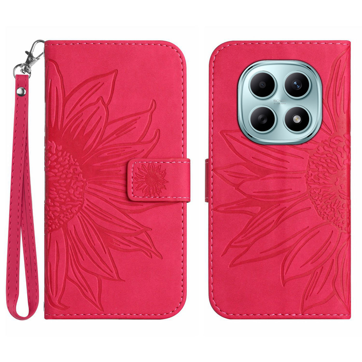 For Xiaomi Poco M8 5G / Redmi Note 15 5G (Global) / 15 4G (Global) Case Sunflower Imprint Leather Wallet Phone Cover with Wrist Strap