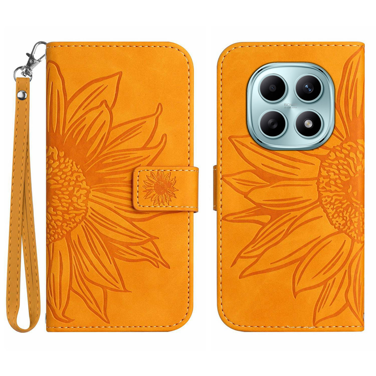 For Xiaomi Poco M8 5G / Redmi Note 15 5G (Global) / 15 4G (Global) Case Sunflower Imprint Leather Wallet Phone Cover with Wrist Strap