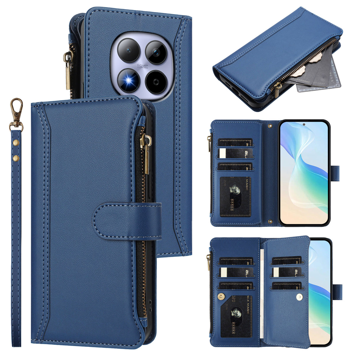 For Xiaomi Redmi Note 15 Pro 4G (Global) Leather Case 9 Card Slots Zipper Wallet Stand Phone Cover with Wrist Strap