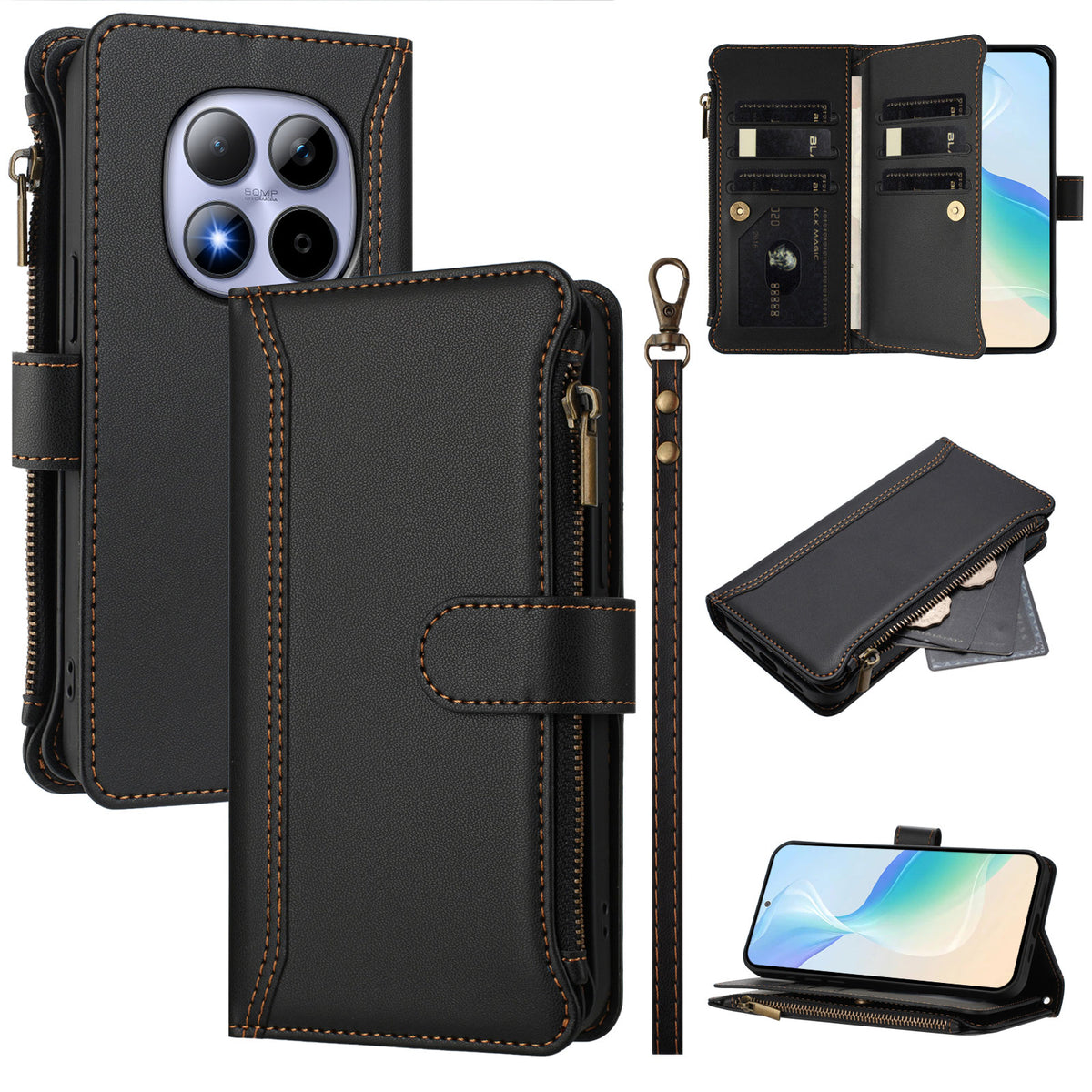 For Xiaomi Redmi Note 15 Pro 4G (Global) Leather Case 9 Card Slots Zipper Wallet Stand Phone Cover with Wrist Strap