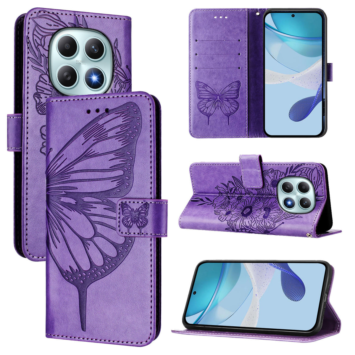 For Xiaomi Poco M8 5G / Redmi Note 15 5G (Global) / 15 4G (Global) Wallet Case with Wrist Strap Butterfly Imprint Leather Phone Cover