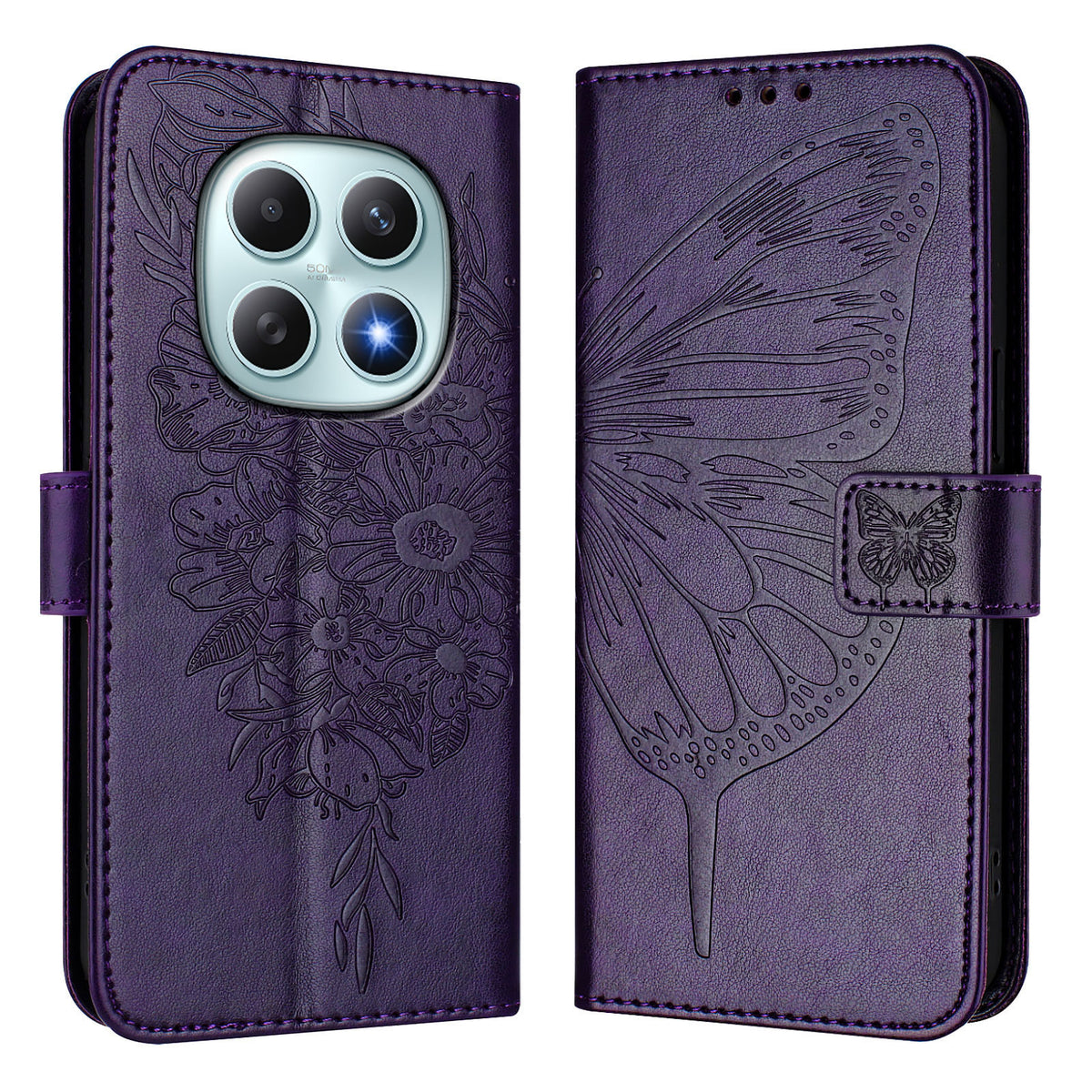 For Xiaomi Poco M8 5G / Redmi Note 15 5G (Global) / 15 4G (Global) Wallet Case with Wrist Strap Butterfly Imprint Leather Phone Cover