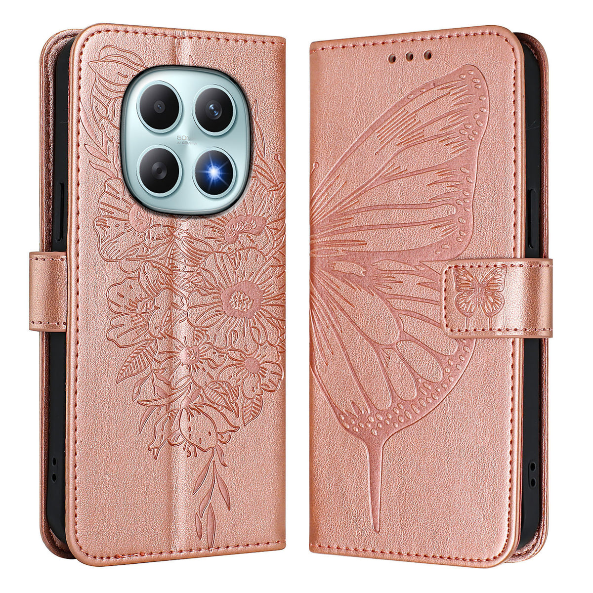 For Xiaomi Poco M8 5G / Redmi Note 15 5G (Global) / 15 4G (Global) Wallet Case with Wrist Strap Butterfly Imprint Leather Phone Cover