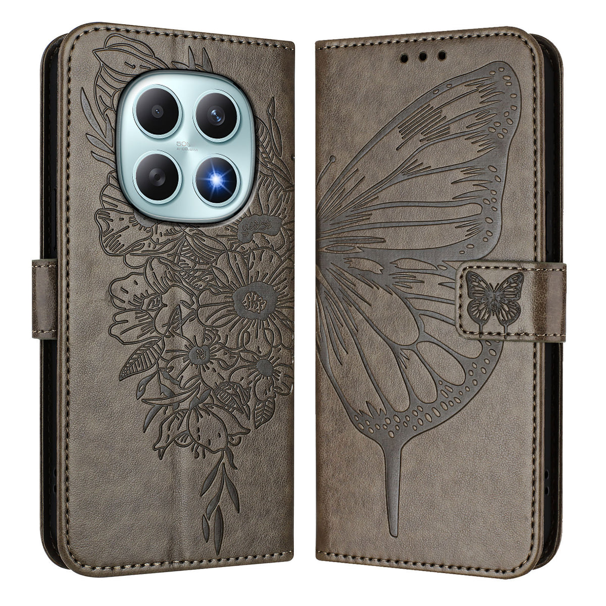 For Xiaomi Poco M8 5G / Redmi Note 15 5G (Global) / 15 4G (Global) Wallet Case with Wrist Strap Butterfly Imprint Leather Phone Cover