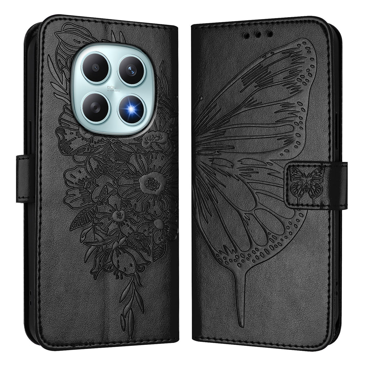 For Xiaomi Poco M8 5G / Redmi Note 15 5G (Global) / 15 4G (Global) Wallet Case with Wrist Strap Butterfly Imprint Leather Phone Cover