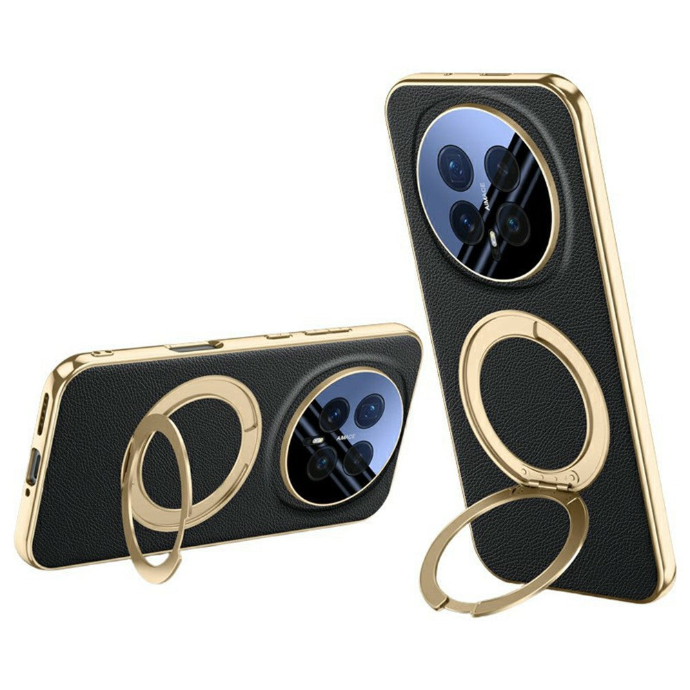 For Honor Magic8 5G Case Magnetic Rotating Kickstand Leather + PC + Acrylic Phone Cover with Tempered Glass Rear Screen Film