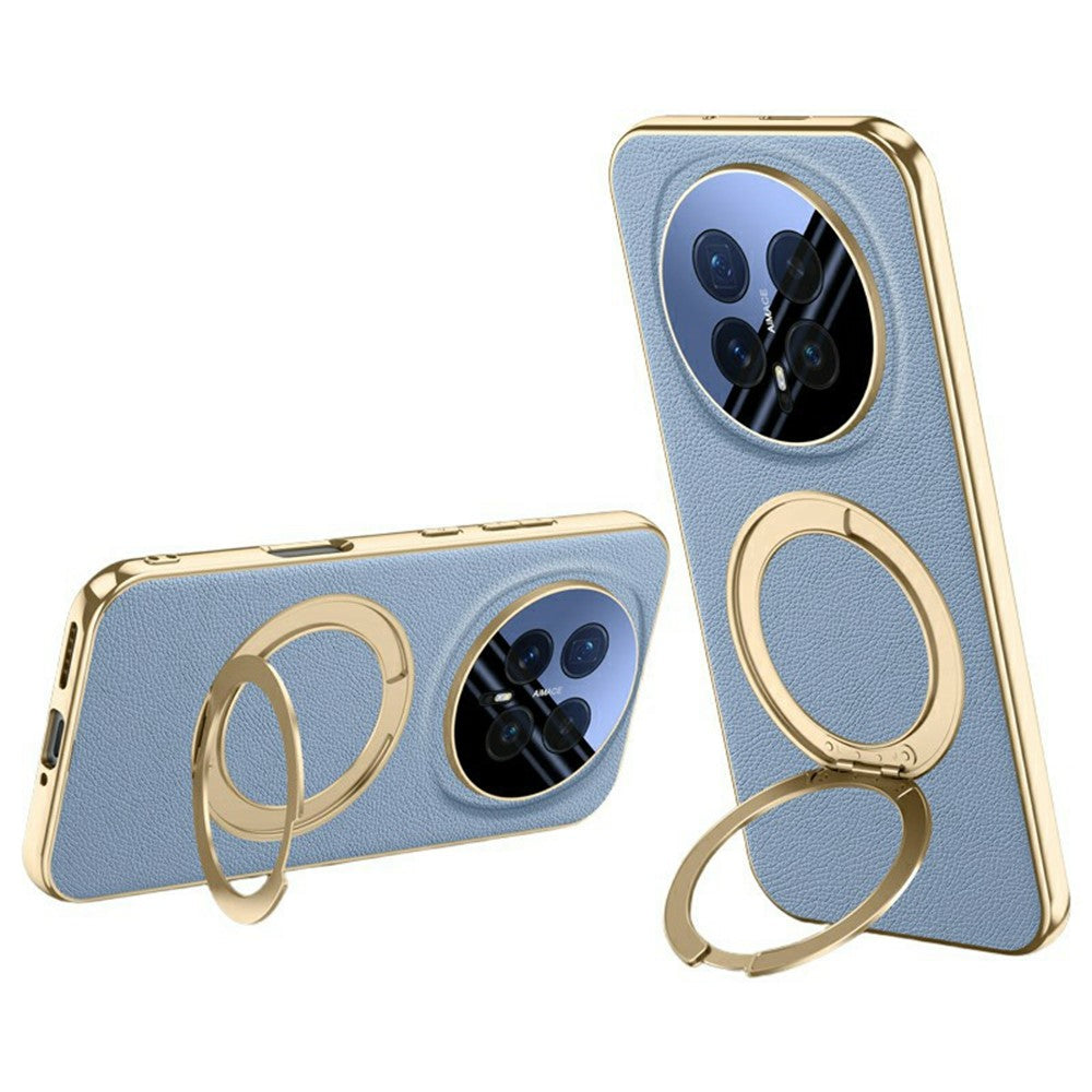 For Honor Magic8 5G Case Magnetic Rotating Kickstand Leather + PC + Acrylic Phone Cover with Tempered Glass Rear Screen Film