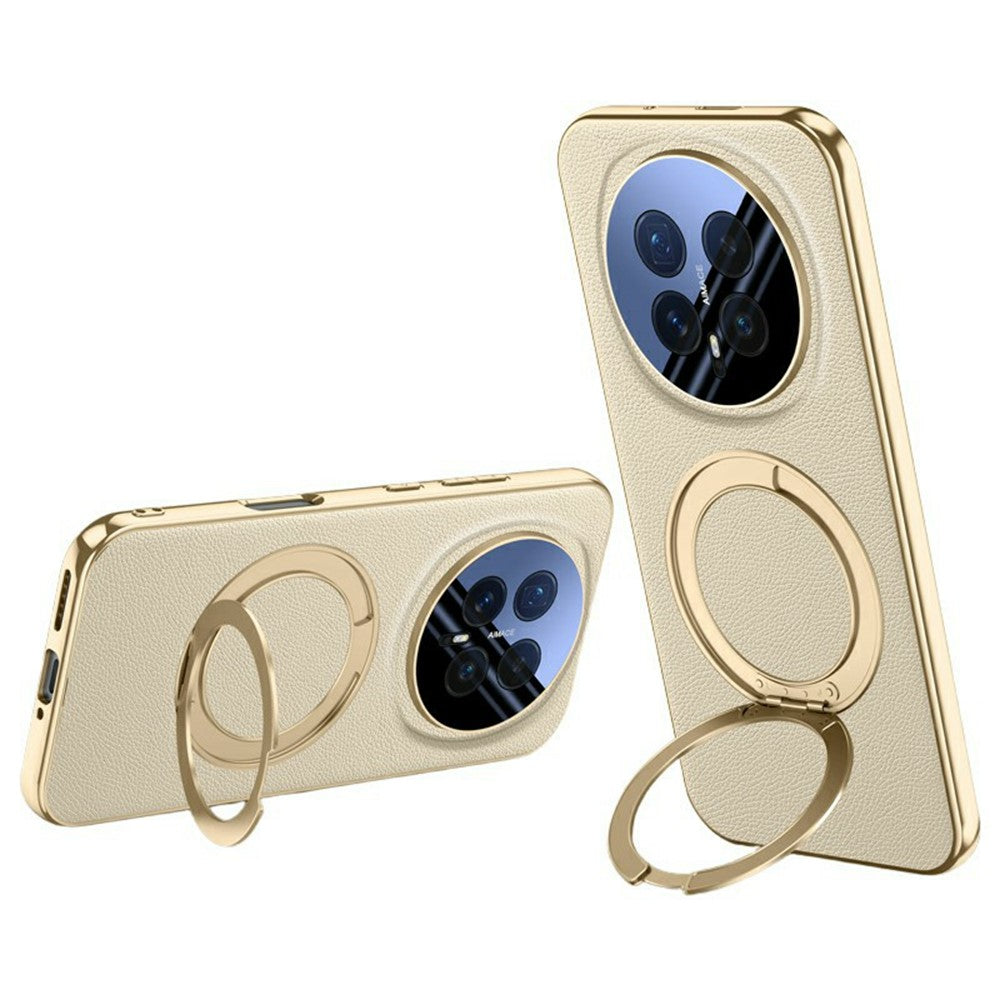 For Honor Magic8 5G Case Magnetic Rotating Kickstand Leather + PC + Acrylic Phone Cover with Tempered Glass Rear Screen Film