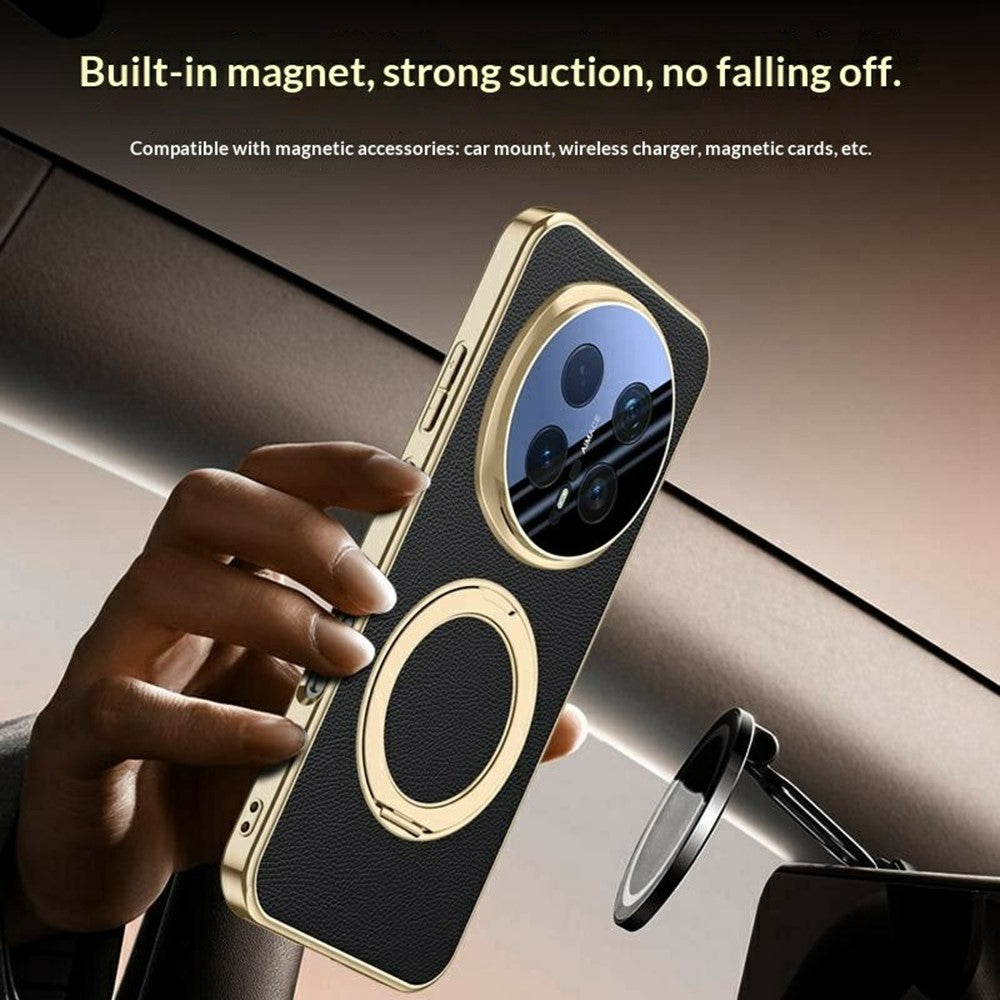 Honor Magic8 Pro 5G-skal magnetiskt roterande stödfodral i läder + PC + akryl med bakre skärm i härdat glas