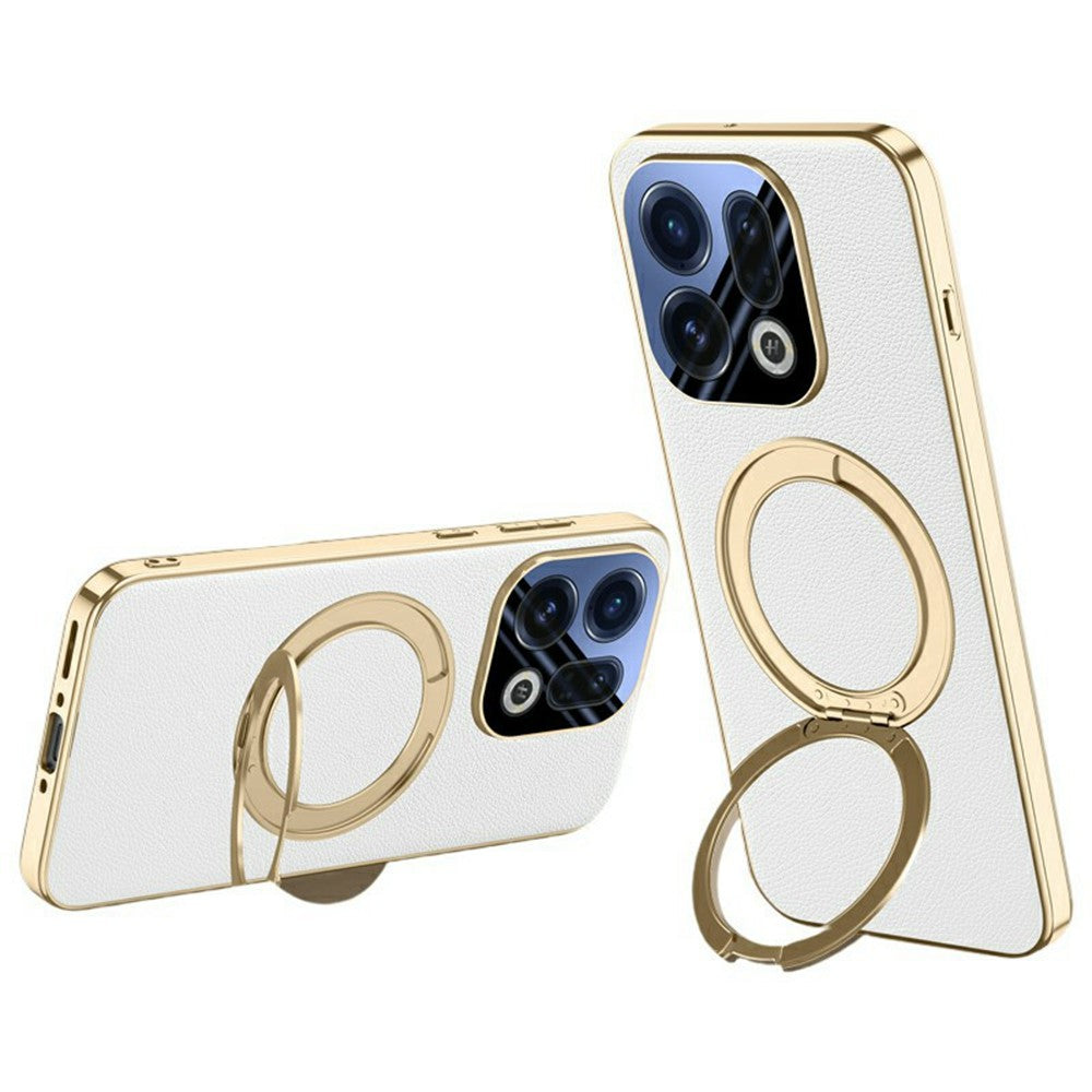 Magnetisk roterende stander-mobilskal til Oppo Find X9 5G, af læder + PC + akryl med bagside af hærdet glas