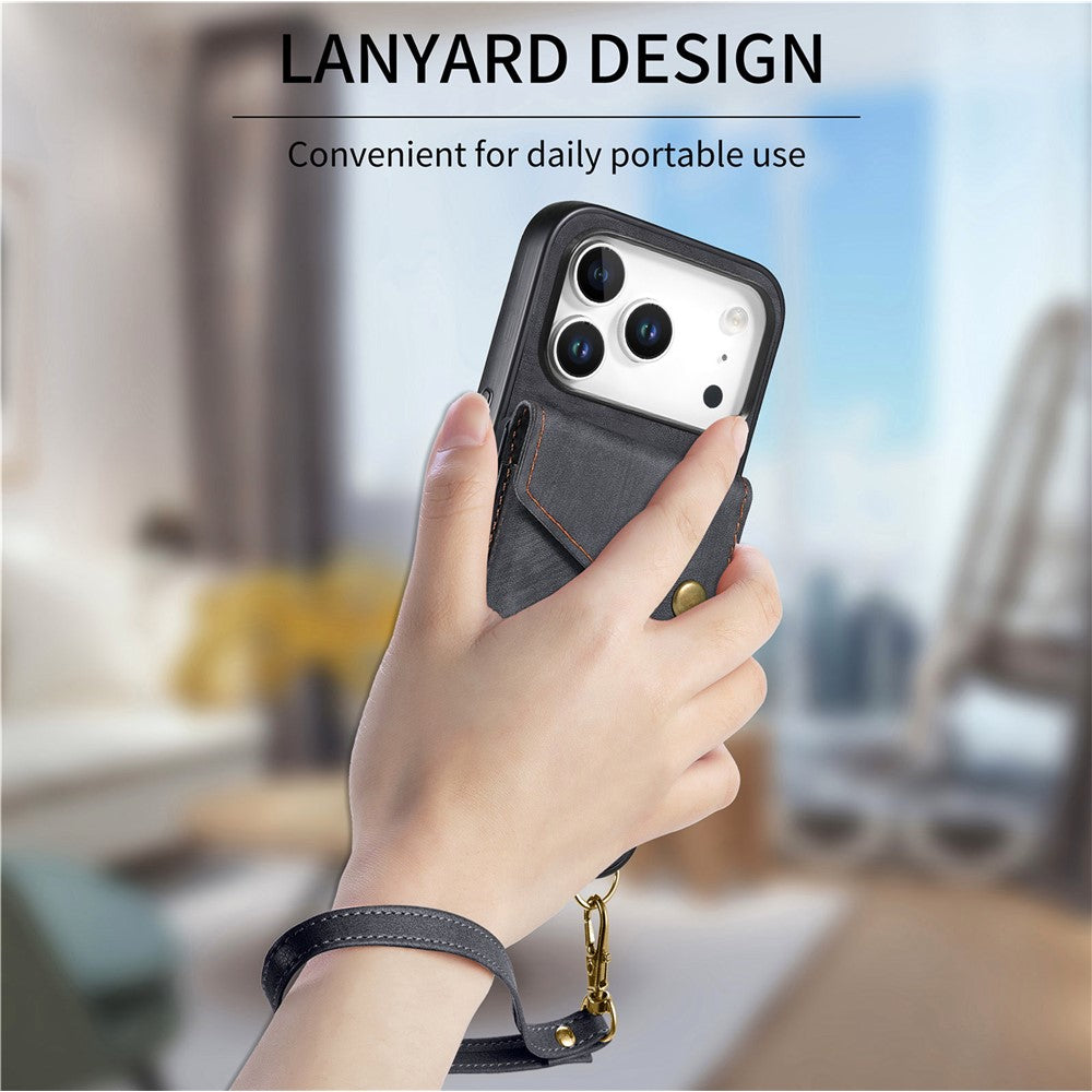 iPhone 17 Pro Max Läderskal med Korthållare & Ställ - Svart